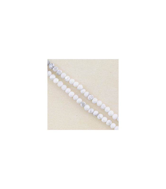 Perles Rondes à Facettes en Howlite - 3,5x3mm - Fil de 38cm - Pierre naturelle ou Gemme