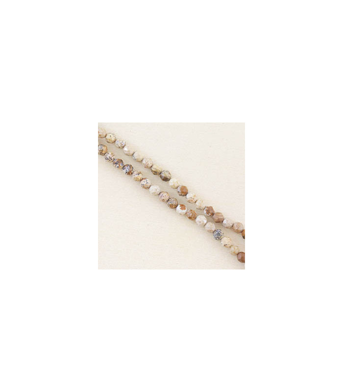Perles Rondes à Facettes en Jaspe Paysage - 3,5x3mm - Fil de 38cm - Pierre naturelle ou Gemme