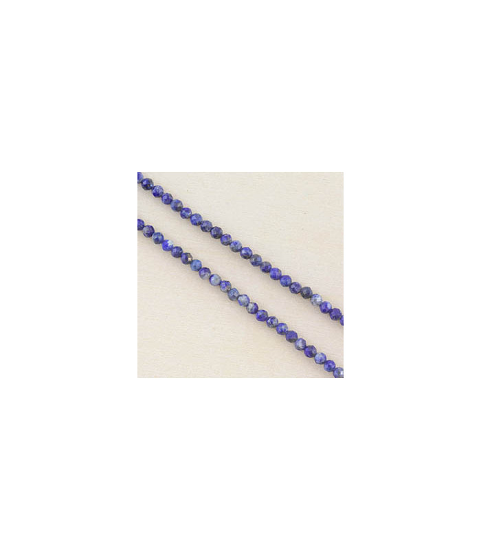 Perles Rondes à Facettes en Lapis Lazuli - 2,5x2mm - Fil de 38cm - Pierre naturelle ou Gemme