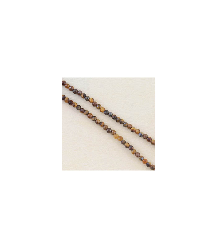 Fil de 38cm en Perles Rondes à Facettes en pierre naturelle - Oeil du Tigre - 2,5x2mm