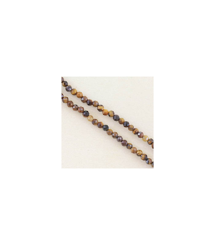 Fil de 38cm en Perles Rondes à Facettes en pierre naturelle - Oeil du Tigre - 3,5x3mm