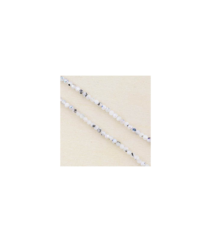 Fil de 38cm en Perles Rondes à Facettes en pierre naturelle - Pierre de Lune Blanche - 2,5x2mm