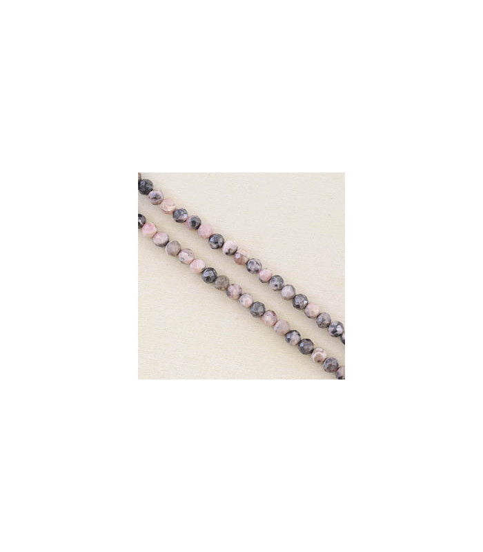 Perles Rondes à Facettes en Rhodonite - 3,5x3mm - Fil de 38cm - Pierre naturelle ou Gemme