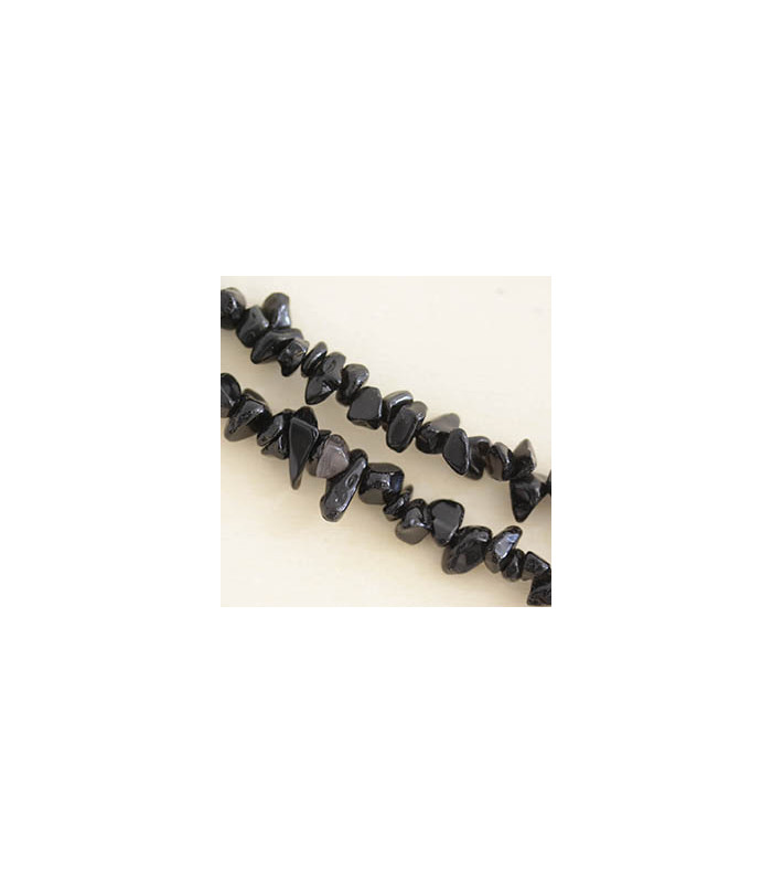 Fil de 80cm en Perles Chips en pierre naturelle - Obsidienne Noire - 5 à 8mm environ