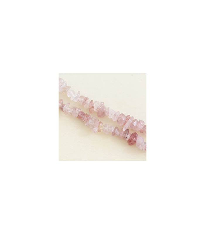 Fil de 80cm en Perles Chips en pierre naturelle - Quartz Fraise - 5 à 8mm environ
