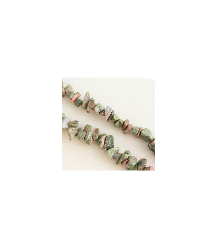 Fil de 80cm en Perles Chips en pierre naturelle - Unakite - 5 à 8mm environ