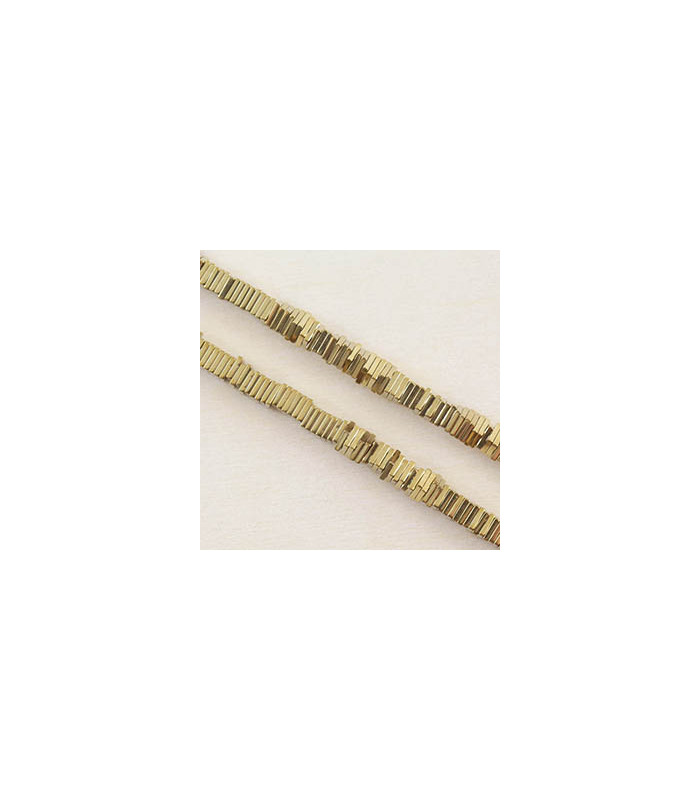 Fil de 38cm en Perles en Hématite Synthétique Galvanisée - Carré Plat 4x4x1mm - Doré Foncé