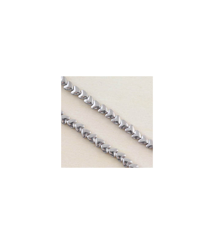 Fil de 38cm en Perles en Hématite Synthétique Galvanisée - Coeur Plat 4x4x2mm - Argenté Foncé