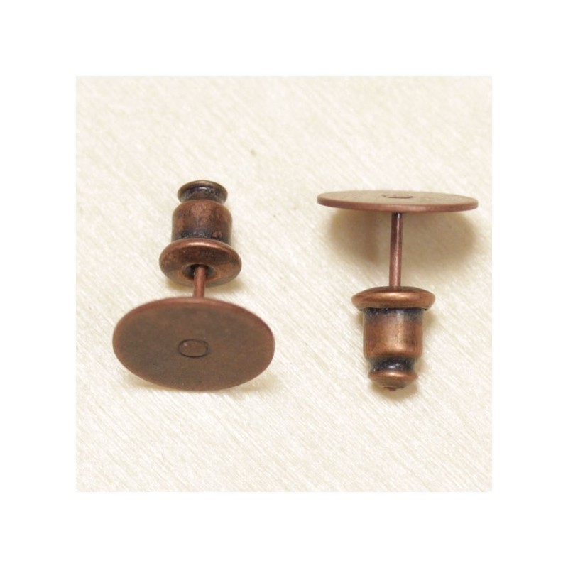 Boucles d'oreilles Puces avec Plateau 10mm - Cuivré - La Paire