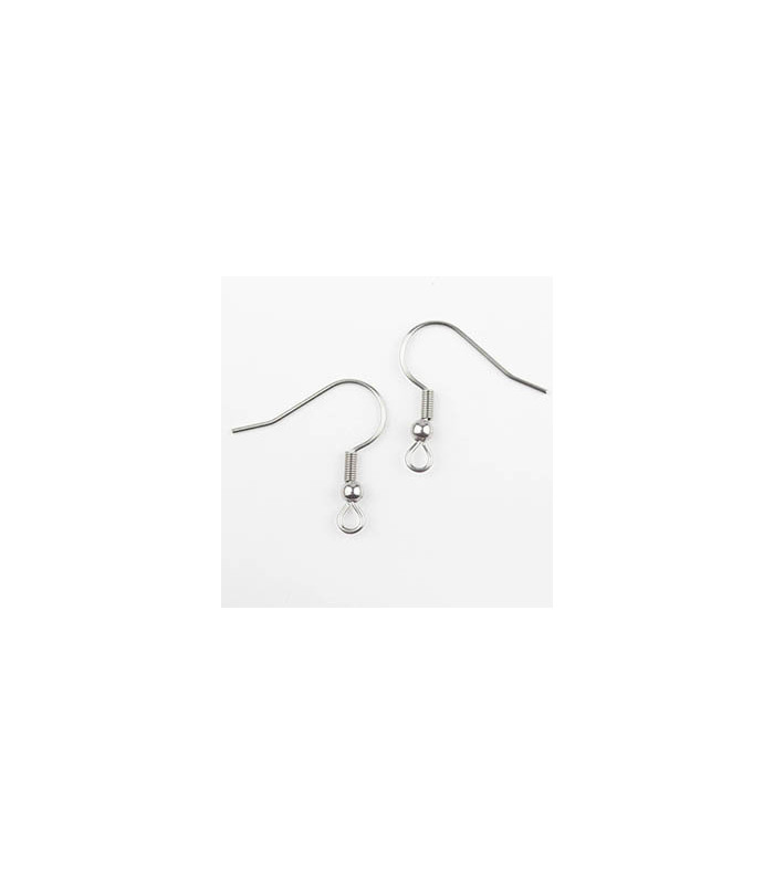 Boucles d'oreilles Hameçons avec boules en Acier Inoxydable - Argenté Foncé - 20mm - La Paire