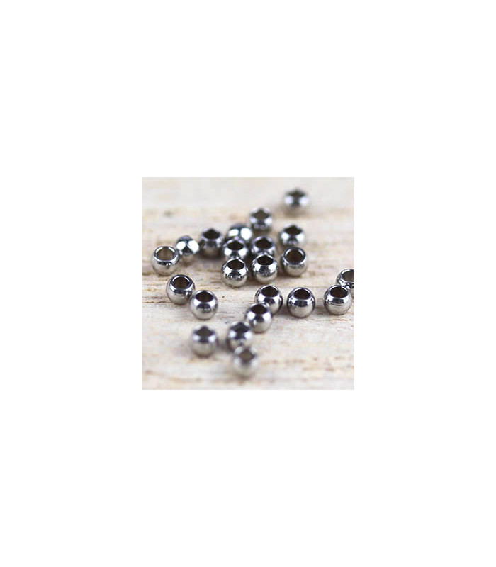 Perles à Ecraser 2x1mm Trou de 1mm - Acier inoxydable - Argenté Foncé - Lot de 20