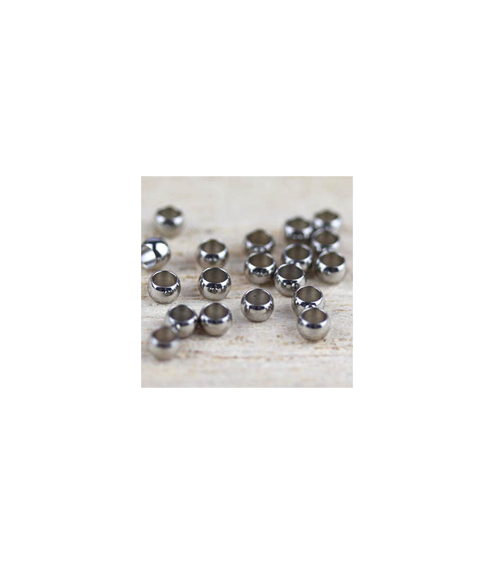 Perles à Ecraser 3x2mm Trou de 1,8mm - Acier inoxydable - Argenté Foncé - Lot de 20