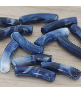 Perle tube incurvée en Acrylique 31x9,5mm - Bleu Marine effet marbré