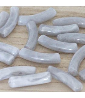 Perle tube incurvée en Acrylique 31x9,5mm - Gris Souris effet marbré