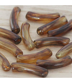 Perle Tube incurvé en Acrylique 31x9,5mm - Marron Translucide effet marbré