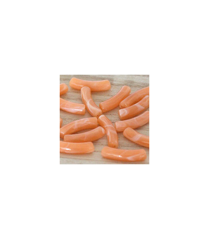 Perle tube incurvée en Acrylique 31x9,5mm - Saumon effet marbré