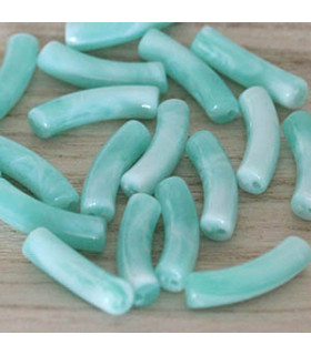 Perle tube incurvée en Acrylique 31x9,5mm - Vert Opaline effet marbré