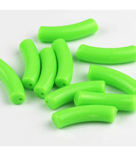 Perle tube incurvée en Acrylique 32x9,5mm - Vert Citron Fluo