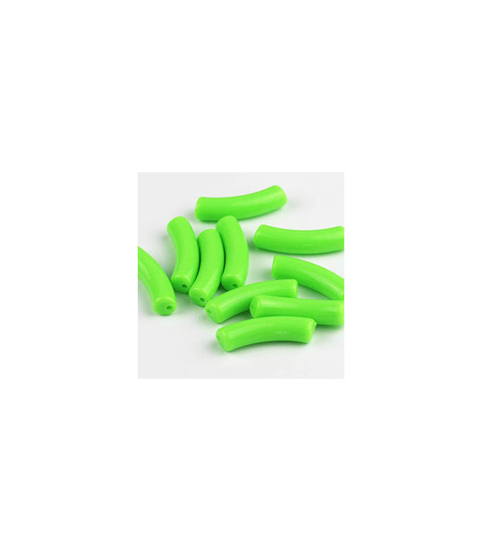 Perle tube incurvée en Acrylique 32x9,5mm - Vert Citron Fluo