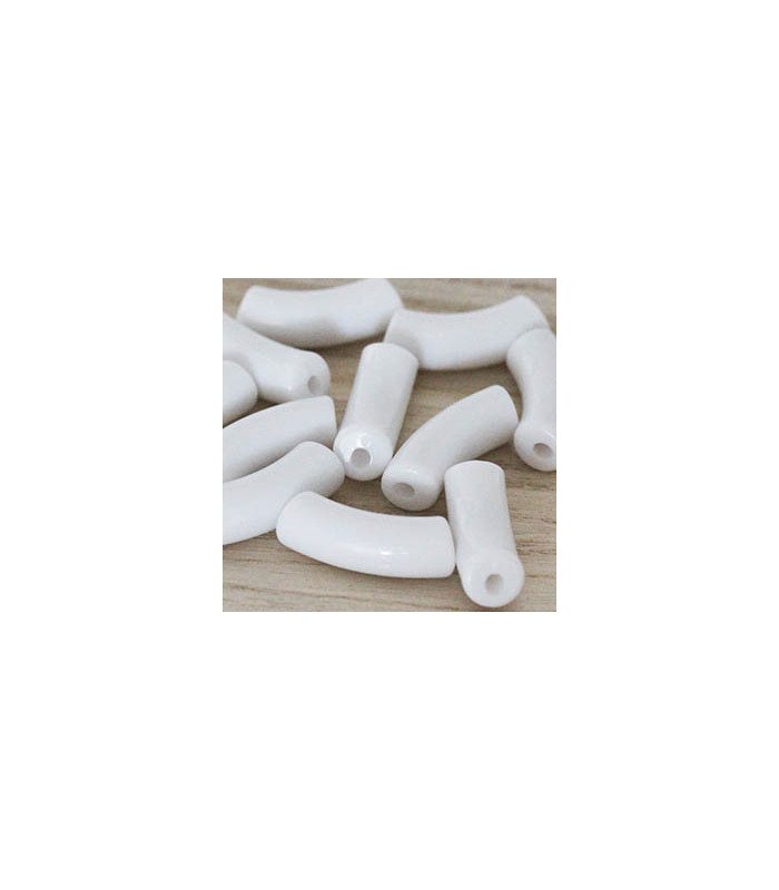 Perle Tube Incurvée en Acrylique 34,5x11mm - Blanc
