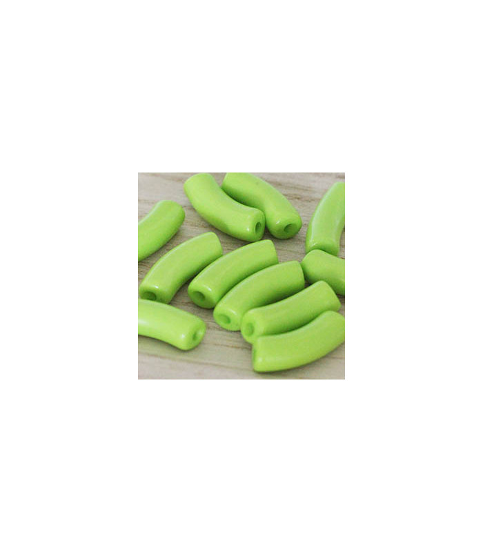 Perle Tube Incurvée en Acrylique 34,5x11mm - Vert Chartreuse