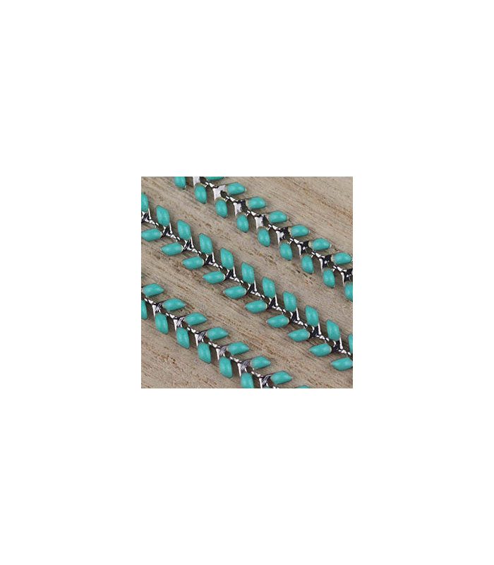 Chaîne Chevron en mailles Epis Emaillés - 20cm - Argenté foncé et Bleu turquoise