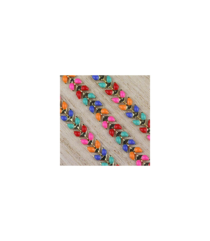 Chaîne Chevron en mailles Epis Emaillés - 20cm - Doré et multicolore
