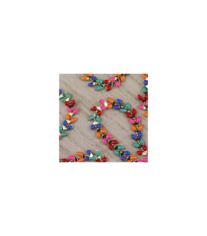Chaîne Chevron en mailles Epis Emaillés - 20cm - Doré et multicolore