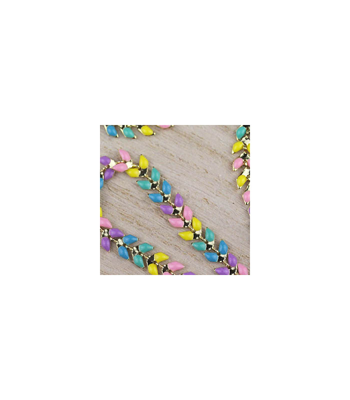 Chaîne Chevron en mailles Epis Emaillés - 20cm - Doré et multicolore licorne