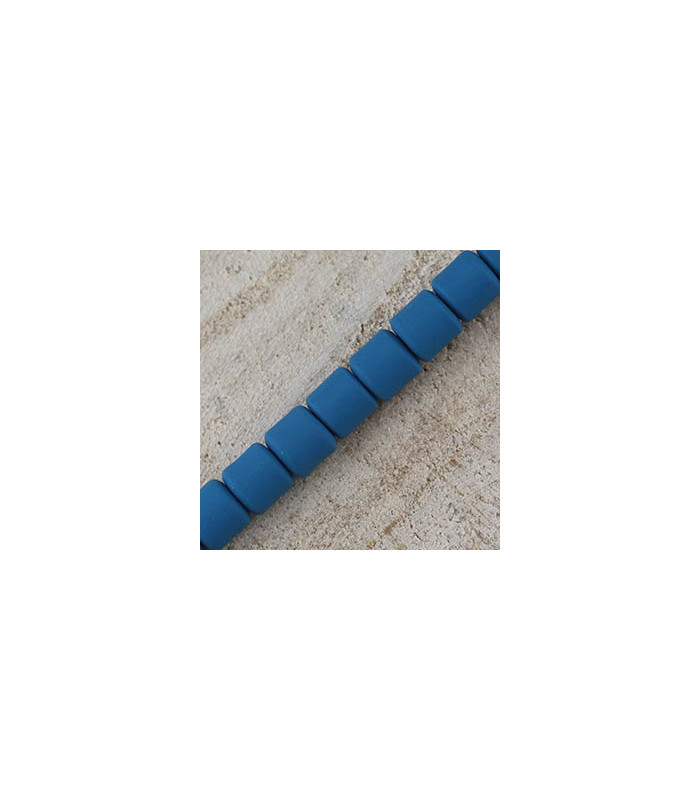 Perles Cylindres 6x6,2mm en pâte polymère style HEISHI - Au fil - Bleu Canard