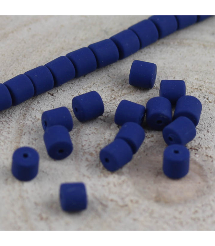 Perles Cylindres 6x6,2mm en pâte polymère style HEISHI - Au fil - Bleu de Minuit