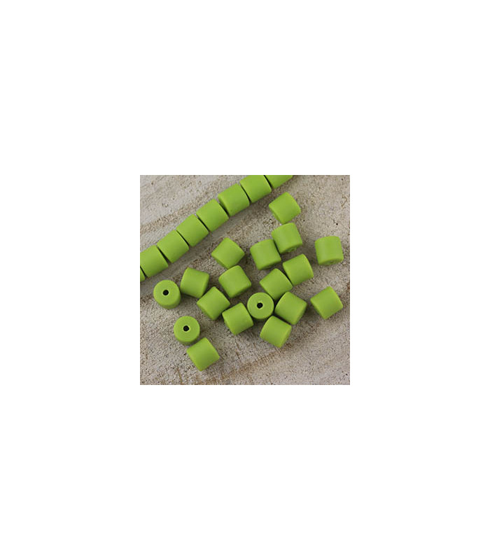 Perles Cylindres 6x6,2mm en pâte polymère style HEISHI - Au fil - Vert Prairie