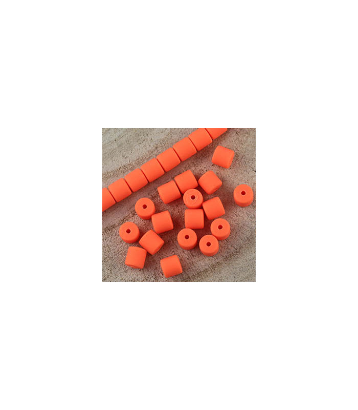 Perles Cylindres 6x6,2mm en pâte polymère style HEISHI - Au fil - Orange Fluo