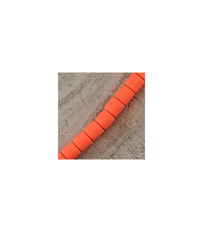 Perles Cylindres 6x6,2mm en pâte polymère style HEISHI - Au fil - Orange Fluo
