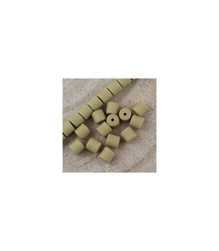 Perles Cylindres 6x6,2mm en pâte polymère style HEISHI - Au fil - Vert Kaki Clair