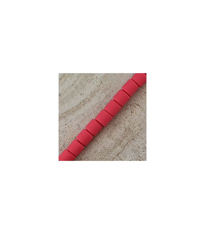 Perles Cylindres 6x6,2mm en pâte polymère style HEISHI - Au fil - Rouge