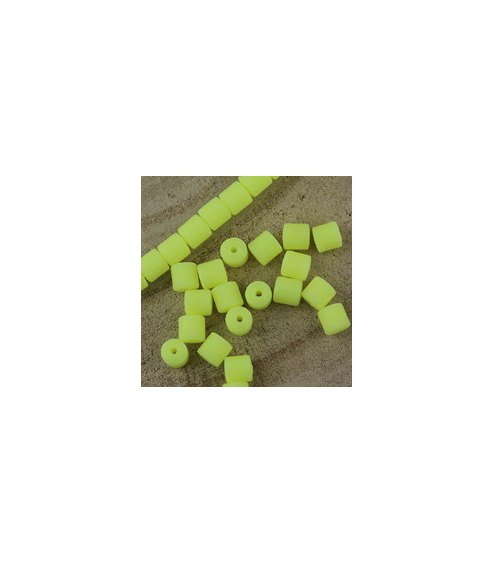 Perles Cylindres 6x6,2mm en pâte polymère style HEISHI - Au fil - Jaune Fluo