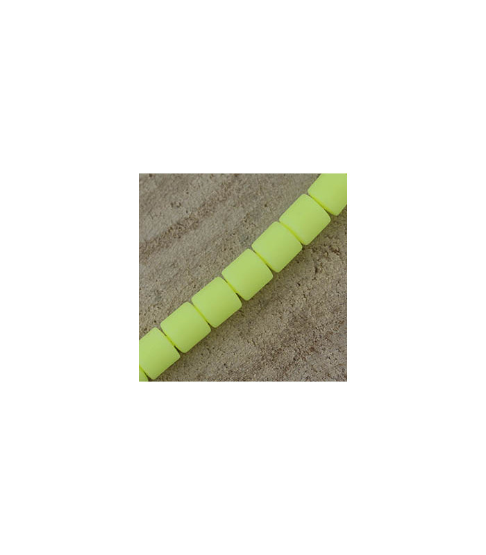 Perles Cylindres 6x6,2mm en pâte polymère style HEISHI - Au fil - Jaune Fluo