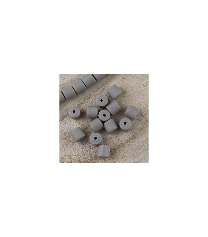 Perles Cylindre 6x6,2mm en pâte polymère style HEISHI - Au fil - Gris Taupe