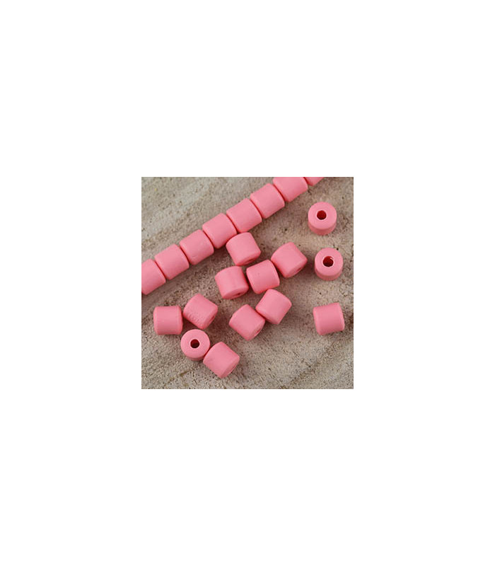 Perles Cylindres 6x6,2mm en pâte polymère style HEISHI - Au fil - Rose Saumon