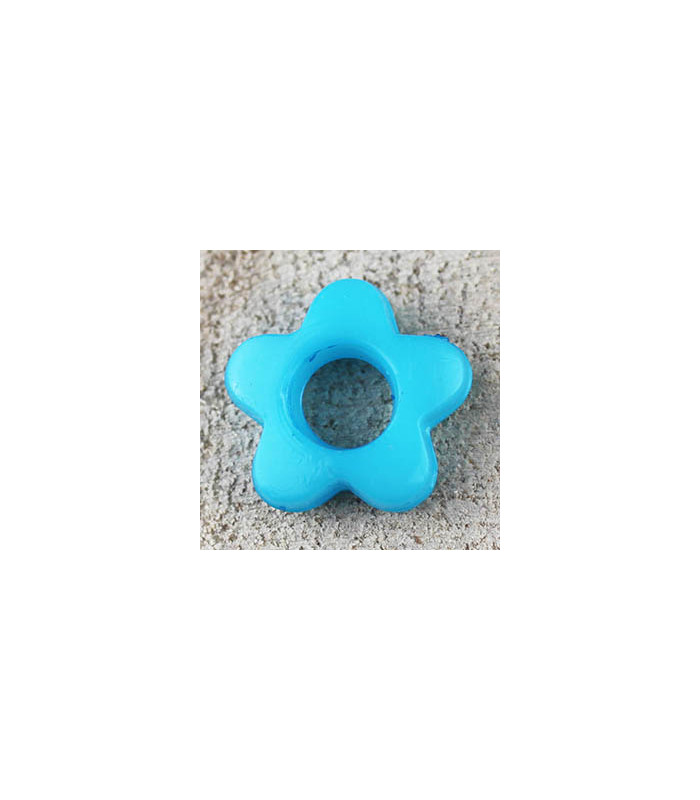 Perle Fleur Evidée non percée en Acrylique 13x3mm - Bleu Turquoise Opaque Brillant