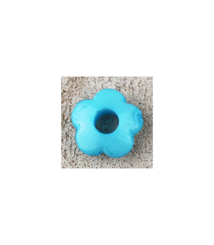 Perle Fleur Evidée non percée en Acrylique 13x4mm - Bombée Bleu Turquoise Opaque Brillant