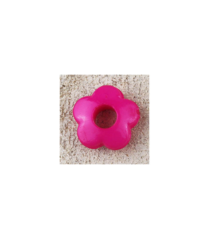 Perle Fleur Evidée non percée en Acrylique 13x4mm - Bombée Rose Fuchsia Opaque Brillant