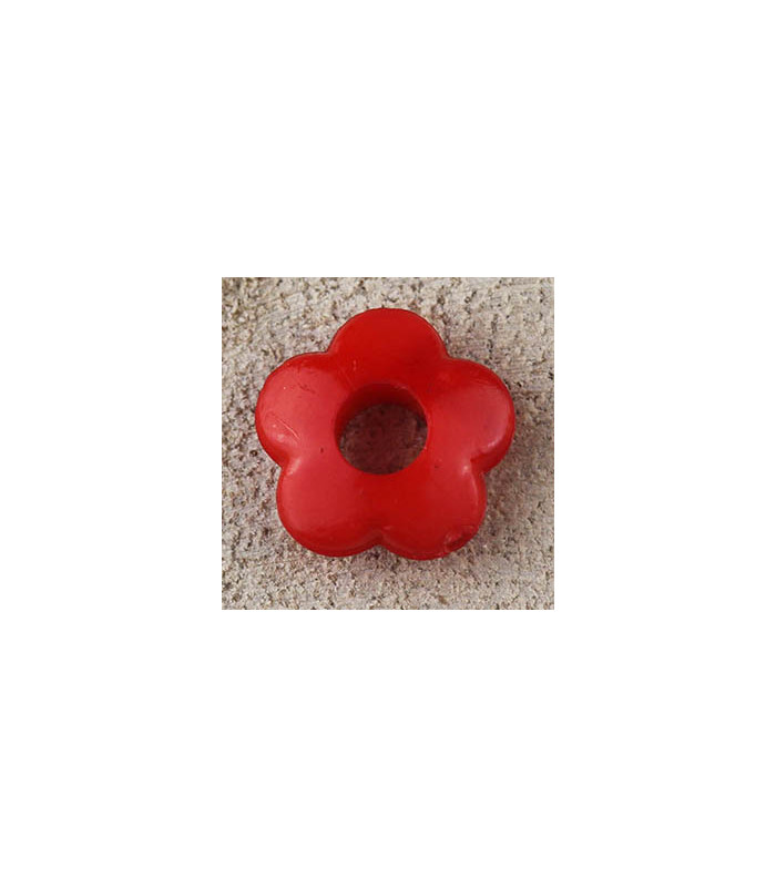 Perle Fleur Evidée non percée en Acrylique 13x4mm - Bombée Rouge Opaque Brillant
