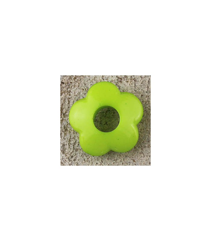 Perle Fleur Evidée non percée en Acrylique 13x4mm - Bombée Vert Anis Opaque Brillant