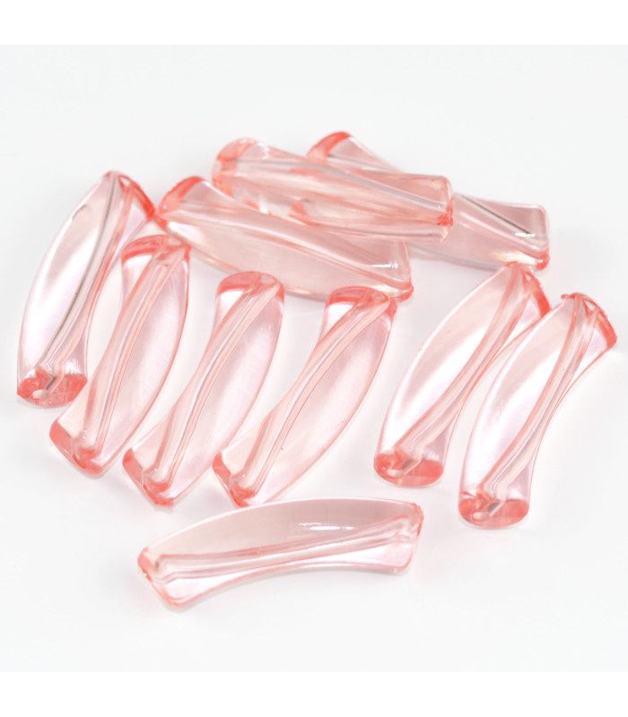 Perle tube incurvée en Acrylique 33x8mm - Rose Saumon Transparent