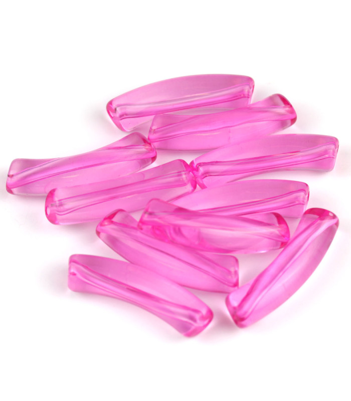 Perle tube incurvée en Acrylique 33x8mm - Rose Transparent