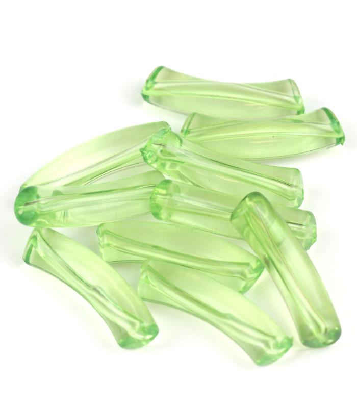 Perle tube incurvée en Acrylique 33x8mm - Vert Transparent