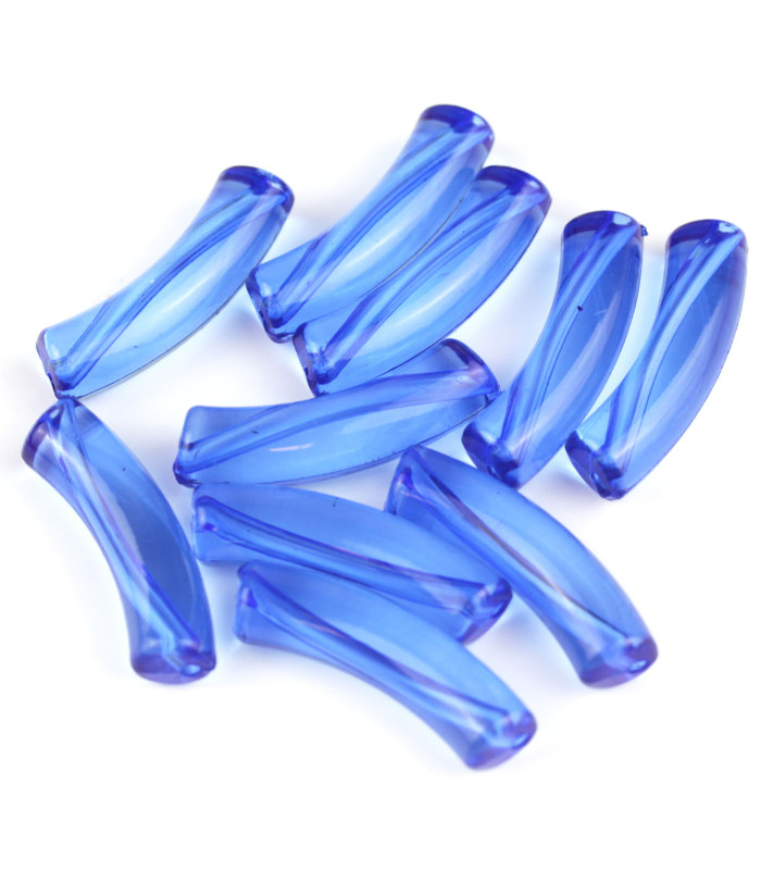 Perle tube incurvée en Acrylique 33x8mm - Bleu Foncé Transparent