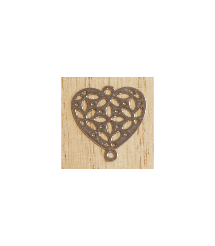 breloque laser cut coeur fleur argenté foncé